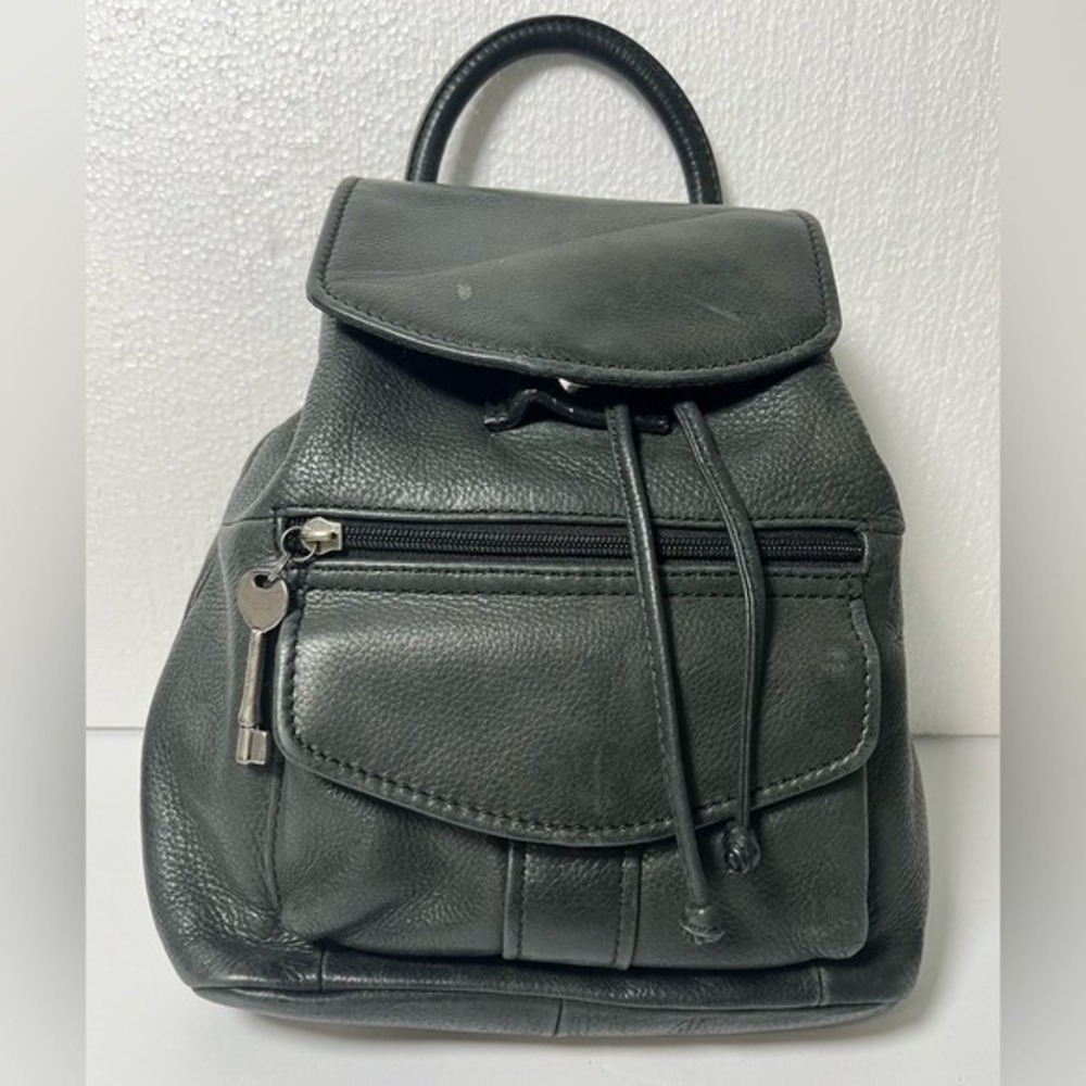 Vintage Fossil Black Leather Mini Backpack 90s